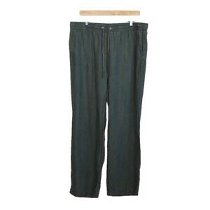 M & S COLLECTION Women Size 18‎ LONG Army Green 100% Flax Pull On Wide Leg Pants